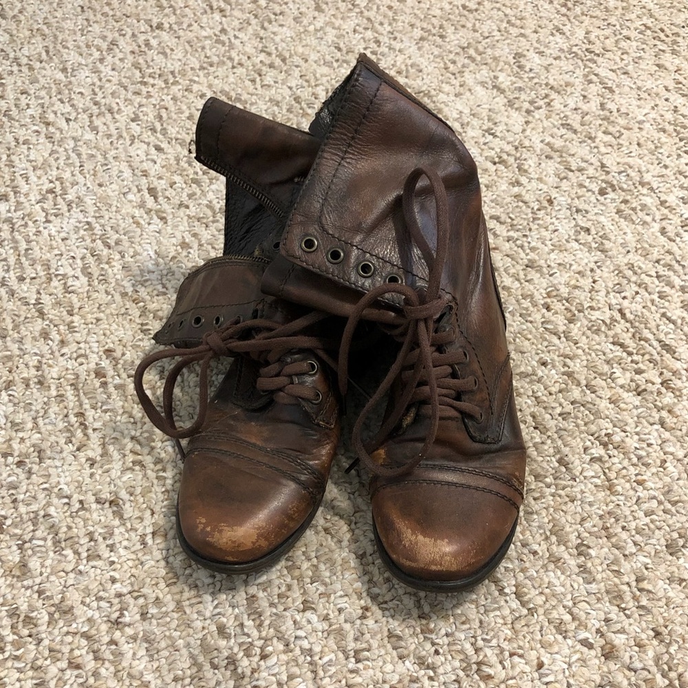Steve Madden Troopa Brown Leather Combat Boots